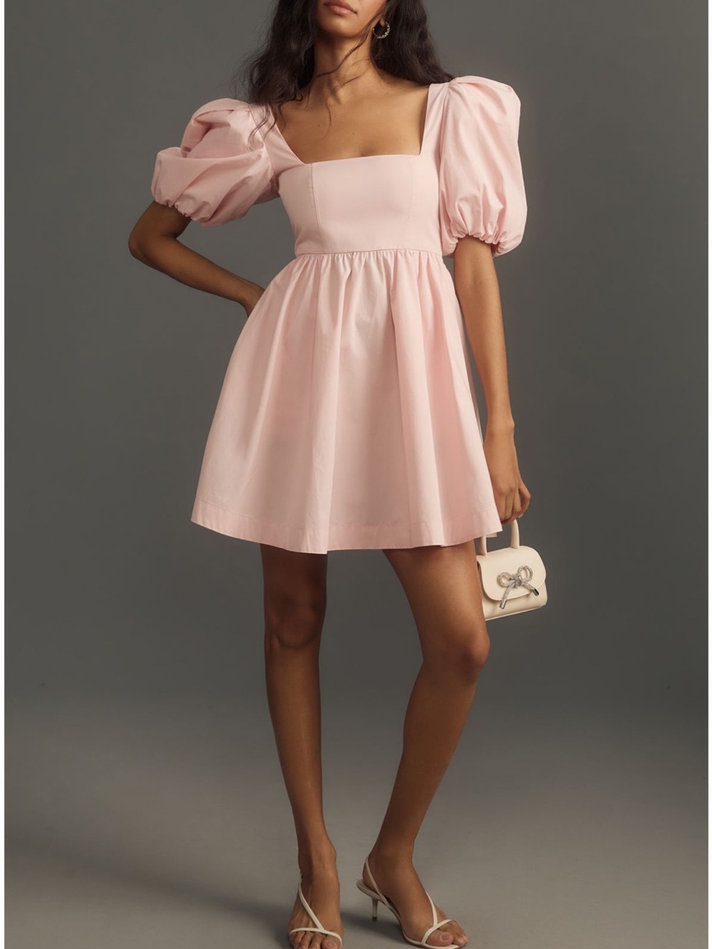 Maeve Blush Pink Square-Neck Puff Sleeve Mini Dress